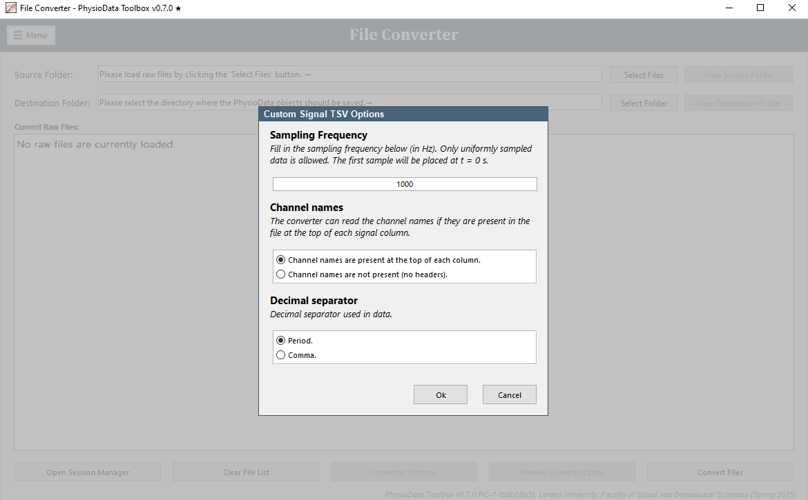 Signal TSV File setup options